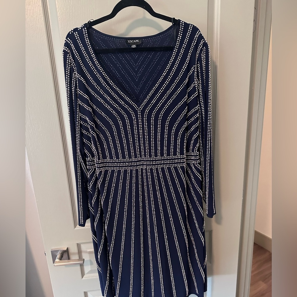 XSCAPE Long Sleeved Short Beaded Dress